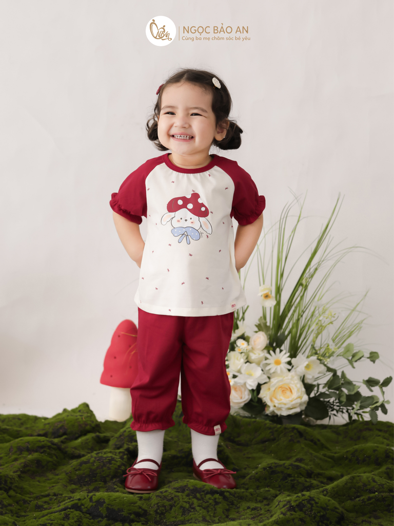 [M&B] BST THỎ MƠ: Bộ áo tay ngắn quần lửng cotton M&b cho bé gái (Thỏ Nấm)