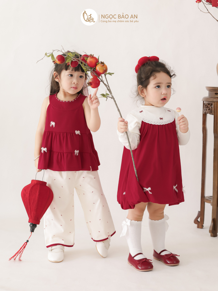 [M&B] BST THỎ MƠ: Set áo cổ yếm quần dài Phối Nơ form rộng cotton M&b cho bé gái