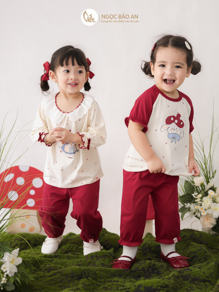 [M&B] BST THỎ MƠ: Bộ áo tay ngắn quần lửng cotton M&b cho bé gái (Thỏ Nấm)