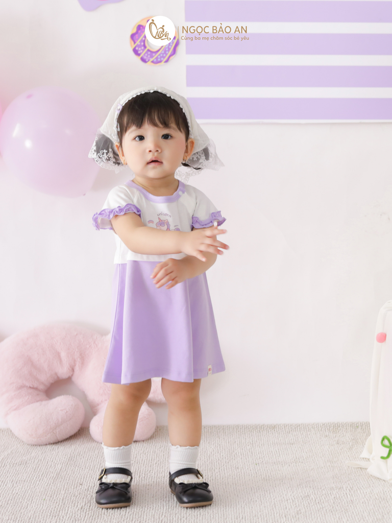 [M&B] Đầm xòe cotton M&b tay ngắn tone tím (Unicorn)