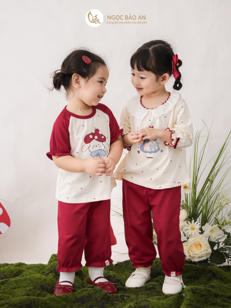 [M&B] BST THỎ MƠ: Bộ áo quần dài phối nơ cotton M&b cho bé gái (Bunny Tiểu Thư)