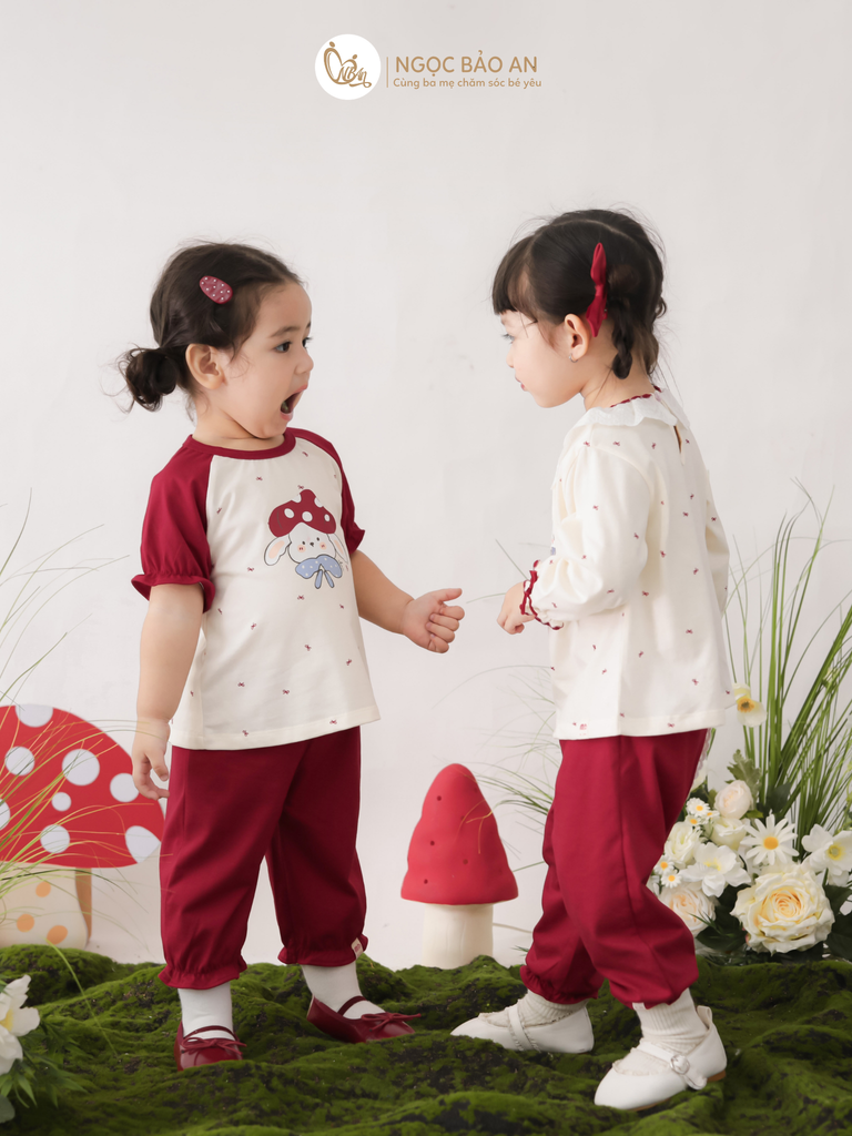 [M&B] BST THỎ MƠ: Bộ áo quần dài phối nơ cotton M&b cho bé gái (Bunny Tiểu Thư)