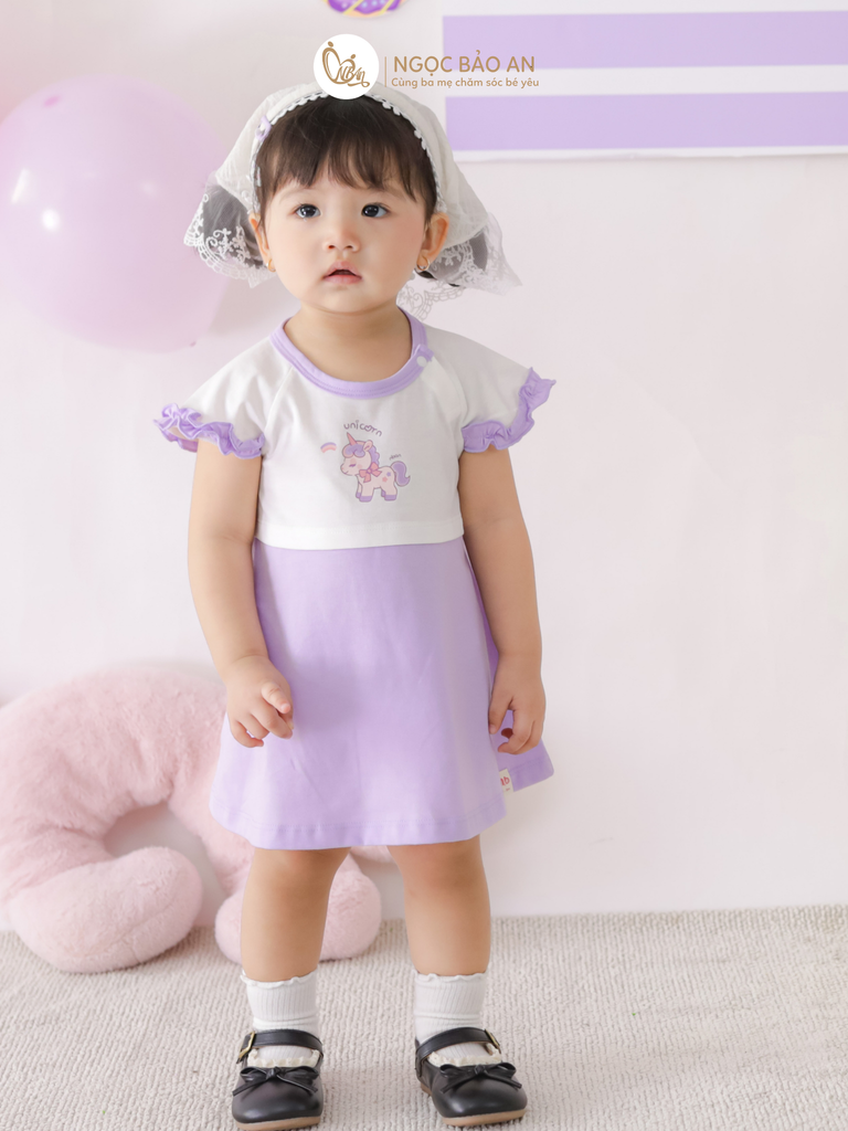 [M&B] Đầm xòe cotton M&b tay ngắn tone tím (Unicorn)