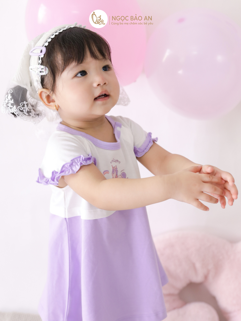[M&B] Đầm xòe cotton M&b tay ngắn tone tím (Unicorn)