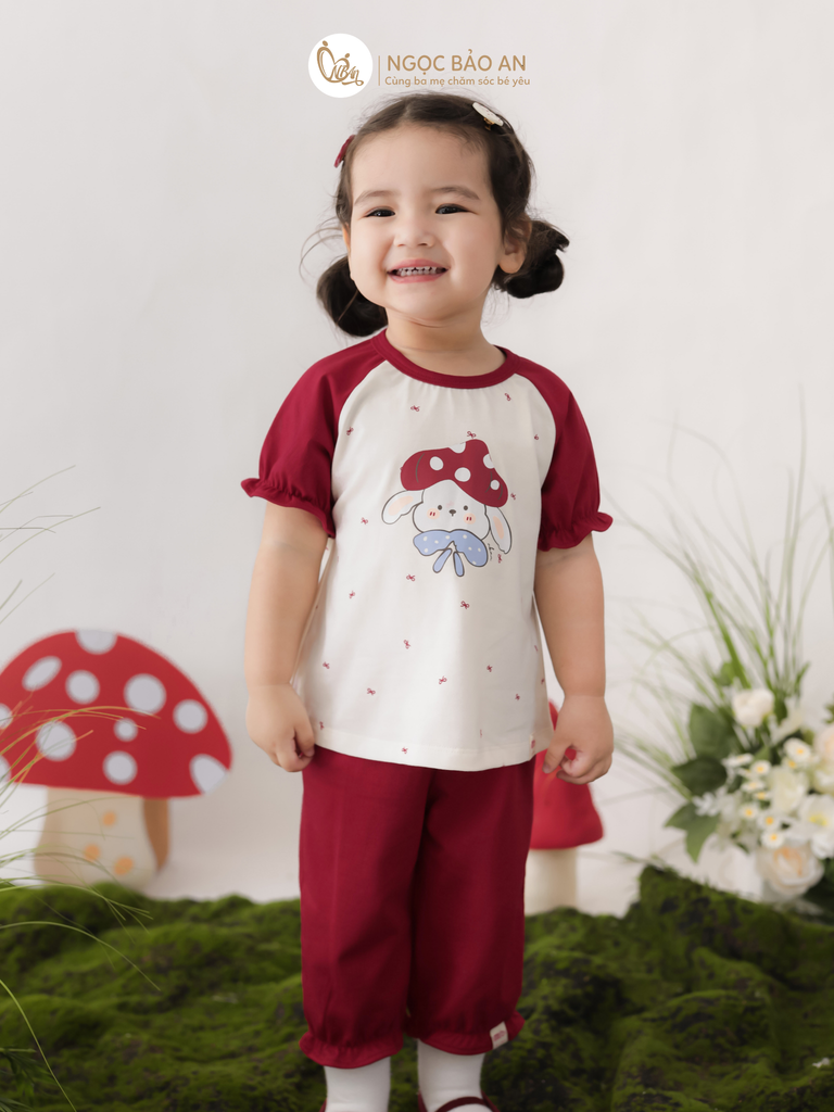 [M&B] BST THỎ MƠ: Bộ áo tay ngắn quần lửng cotton M&b cho bé gái (Thỏ Nấm)