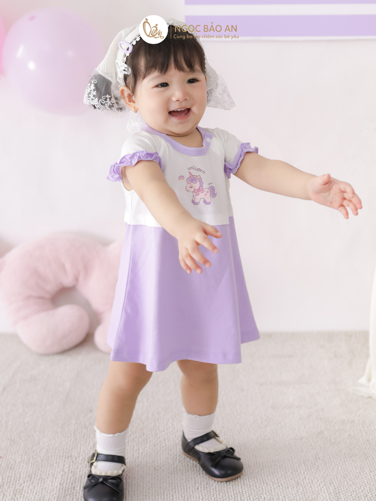 [M&B] Đầm xòe cotton M&b tay ngắn tone tím (Unicorn)