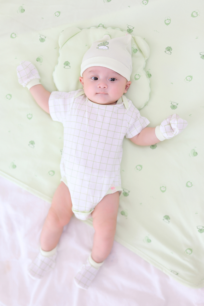 [M&B] Bodychip tay ngắn cotton caro xanh bơ