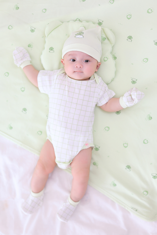 [M&B] Bodychip tay ngắn cotton caro xanh bơ