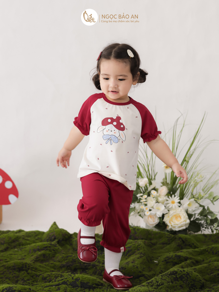 [M&B] BST THỎ MƠ: Bộ áo tay ngắn quần lửng cotton M&b cho bé gái (Thỏ Nấm)