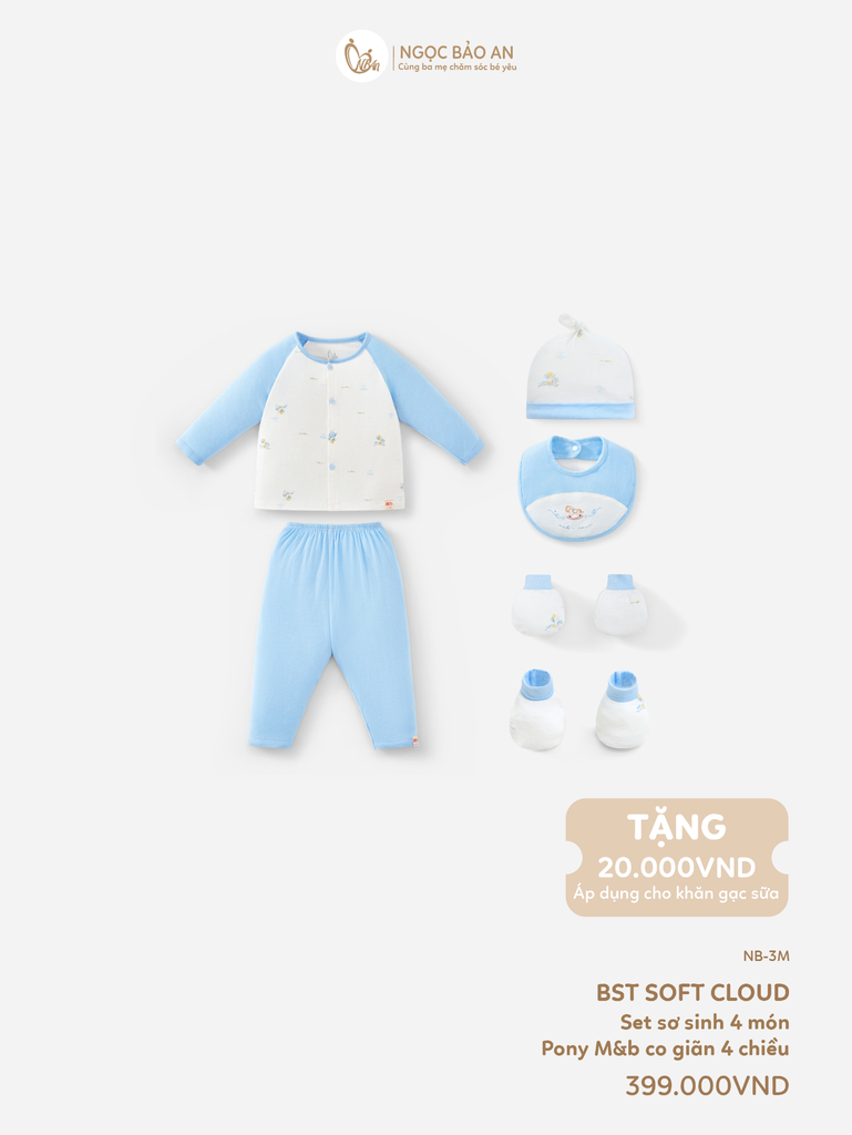 [M&B] CB1: Bộ dài tay cài giữa + set nón chóp bao tay chân bo Sky Pony (NB-3m)