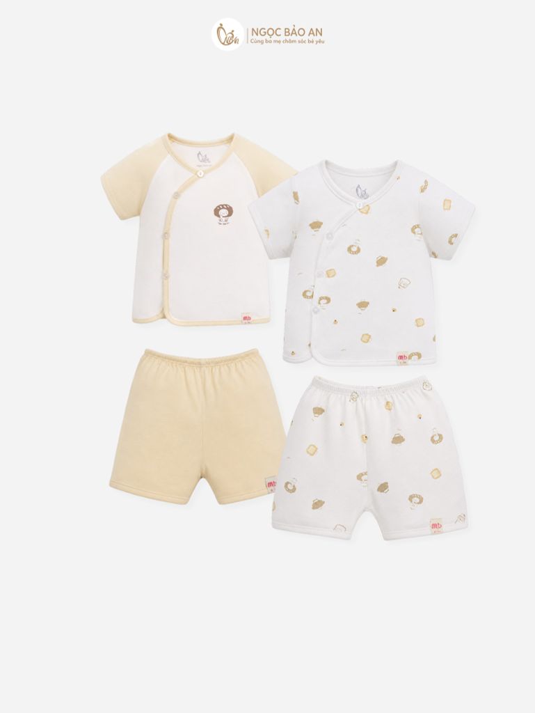 [M&B] Combo Sơ Sinh cotton tone Vàng in hình họa tiết đầy đủ phụ kiện(CBSScotton2025)