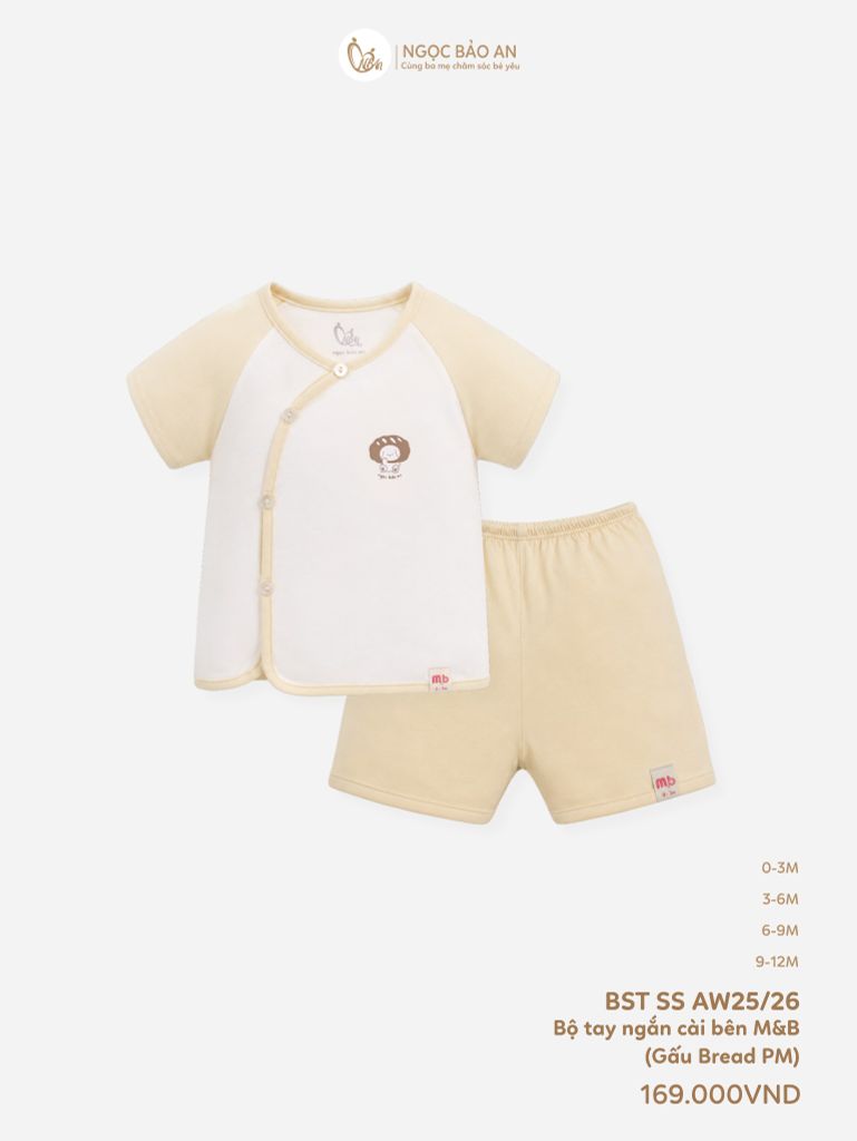 [M&B] Bộ ngắn cài bên cotton gấu bread vàng PM