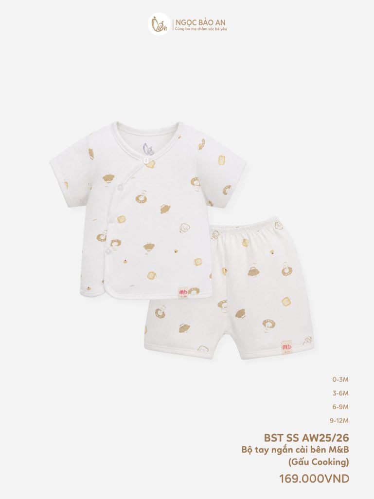 [M&B] Bộ ngắn cài bên cotton gấu cooking vàng PM