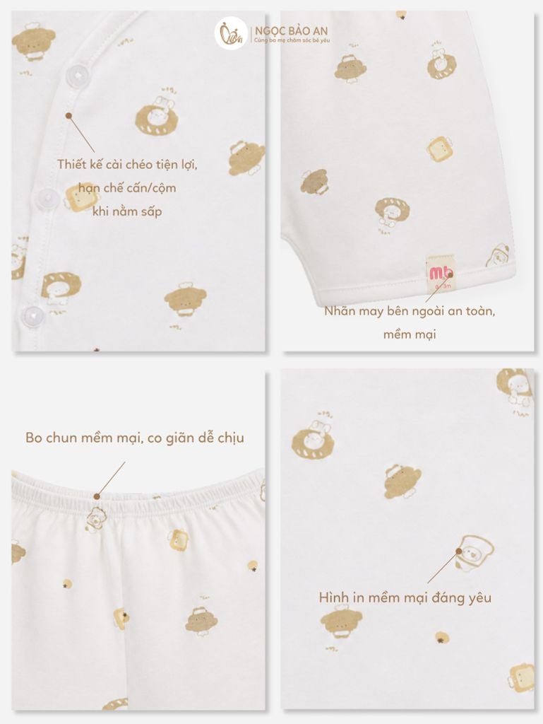 [M&B] Bộ ngắn cài bên cotton gấu cooking vàng PM