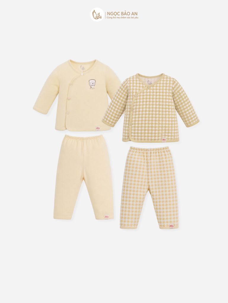 [M&B] Combo Sơ Sinh cotton tone Vàng in hình họa tiết đầy đủ phụ kiện(CBSScotton2025)