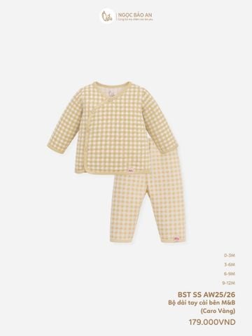 [M&B] Bộ tay dài cài bên cotton caro vàng