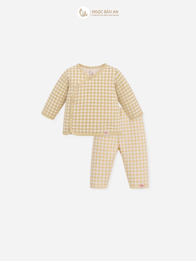 [M&B] Bộ tay dài cài bên cotton caro vàng