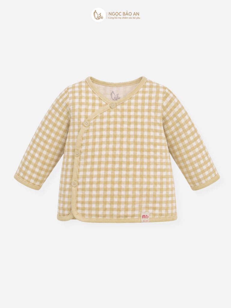 [M&B] Bộ tay dài cài bên cotton caro vàng