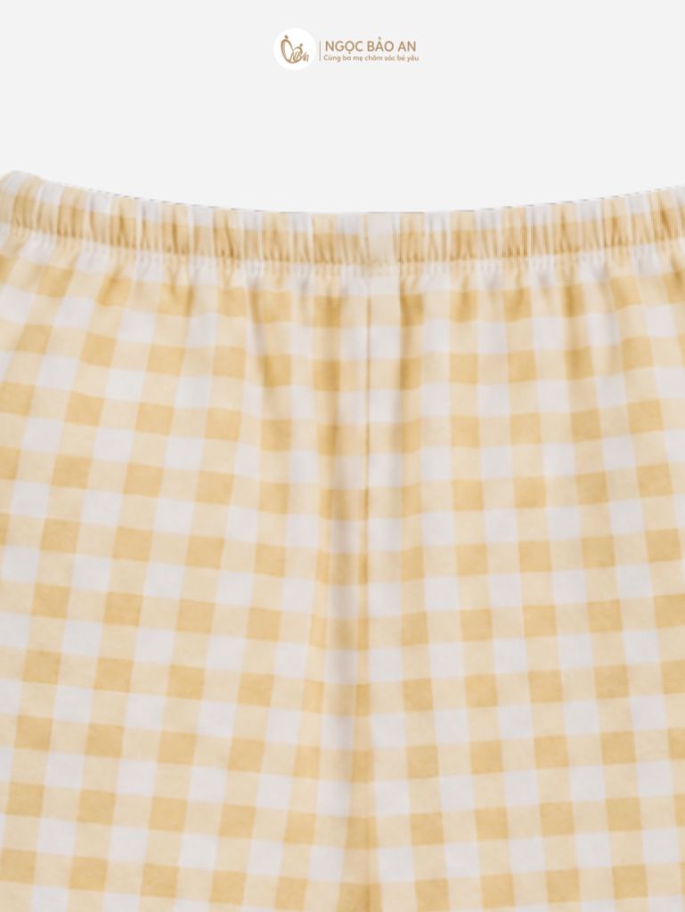 [M&B] Bộ tay dài cài bên cotton caro vàng