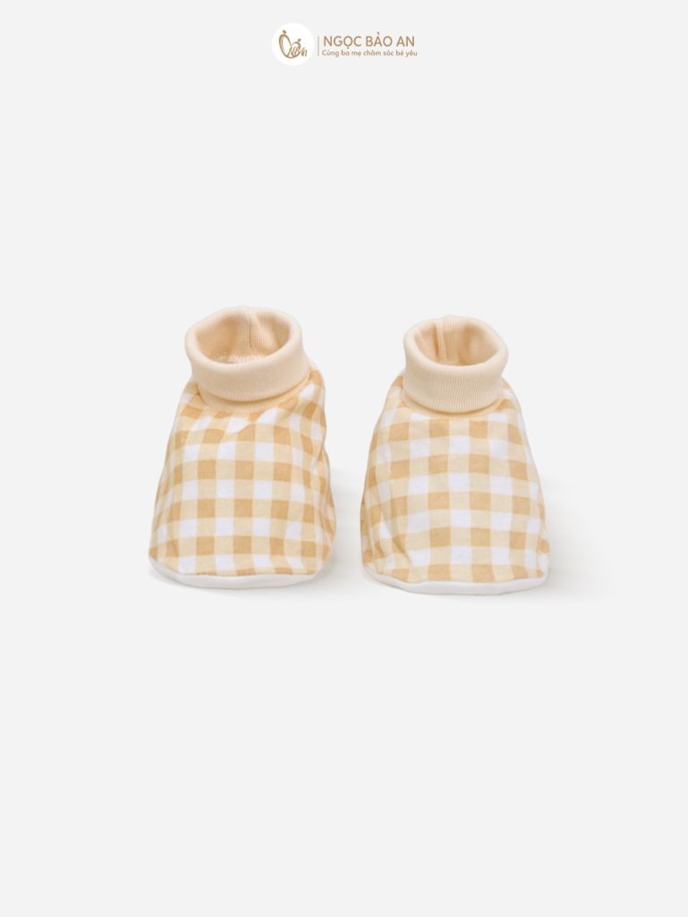 [M&B] Bộ bao tay chân bo cotton sơ sinh họa tiết Caro Vàng