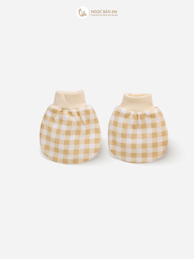 [M&B] Bộ bao tay chân bo cotton sơ sinh họa tiết Caro Vàng