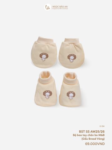 [M&B] Bộ bao tay chân bo cotton sơ sinh họa tiết Gấu Bread Vàng