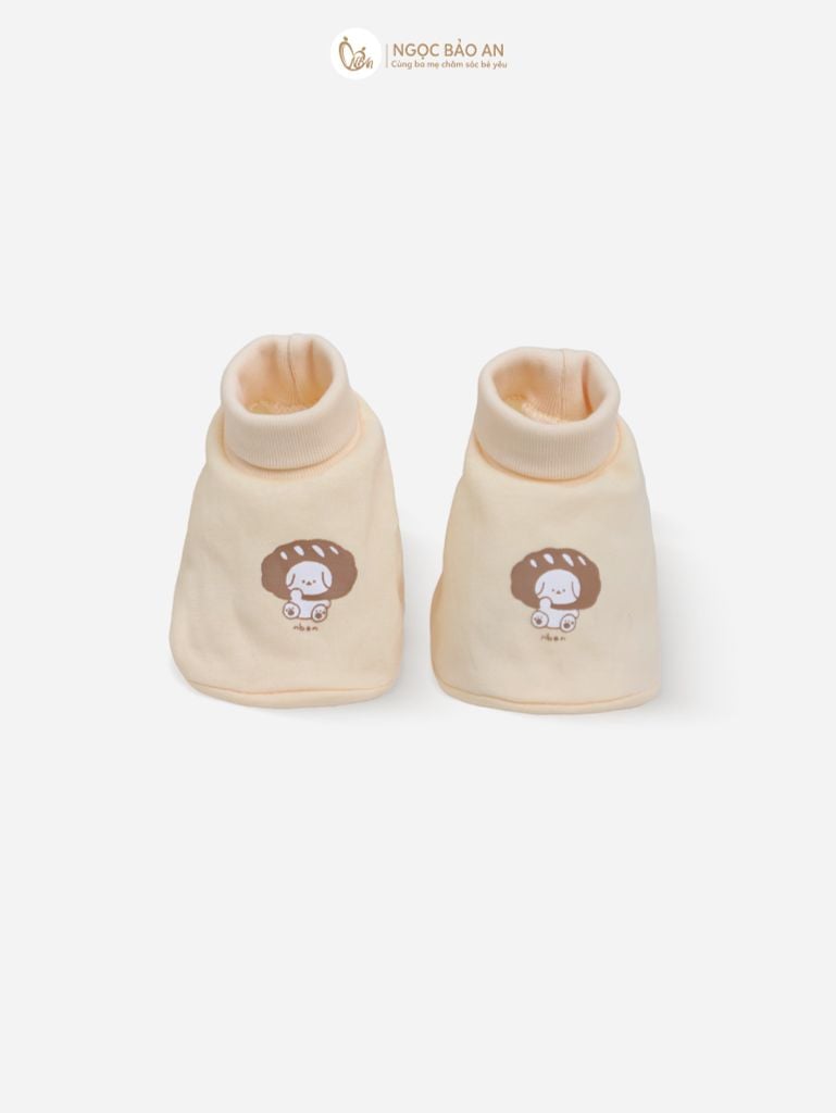 [M&B] Bộ bao tay chân bo cotton sơ sinh họa tiết Gấu Bread Vàng