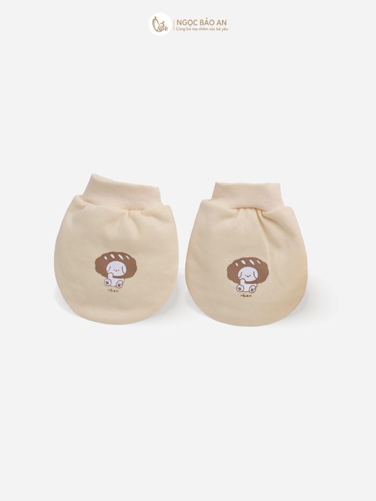 [M&B] Bộ bao tay chân bo cotton sơ sinh họa tiết Gấu Bread Vàng