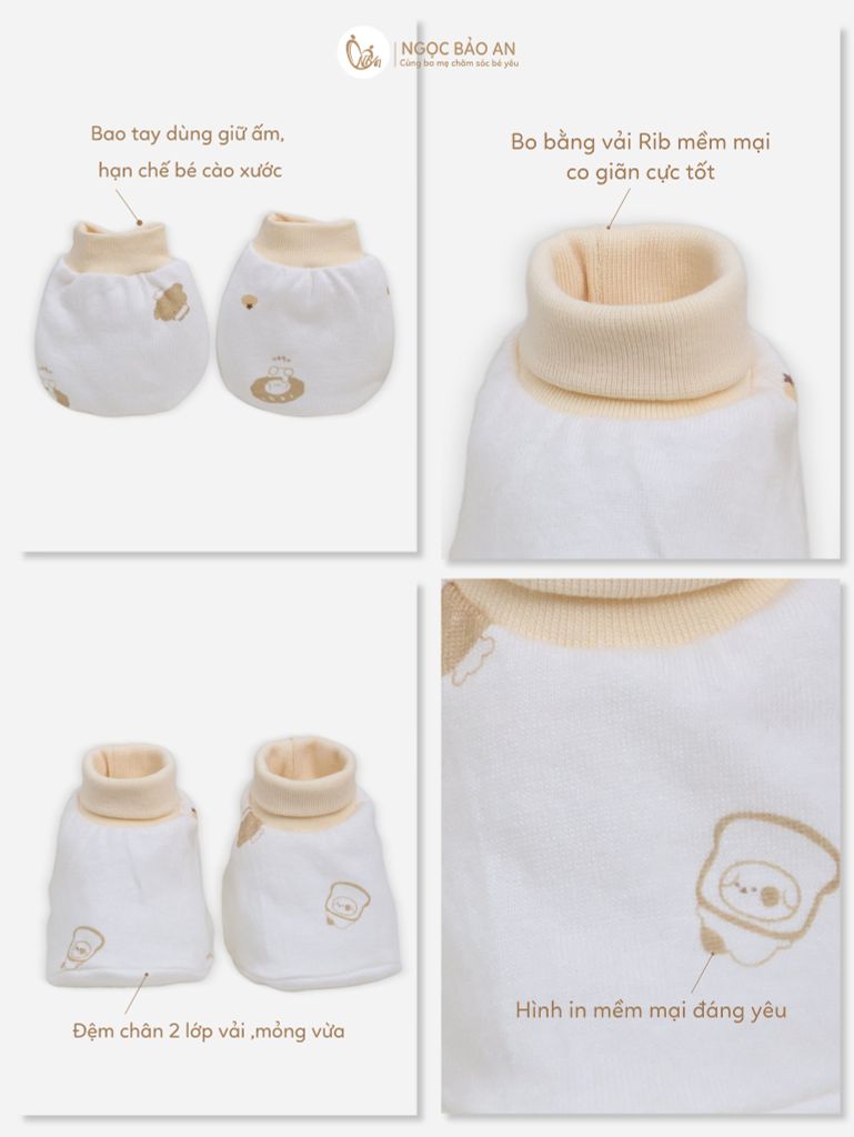 [M&B] Bộ bao tay chân bo cotton sơ sinh họa tiết Gấu Cooking Vàng