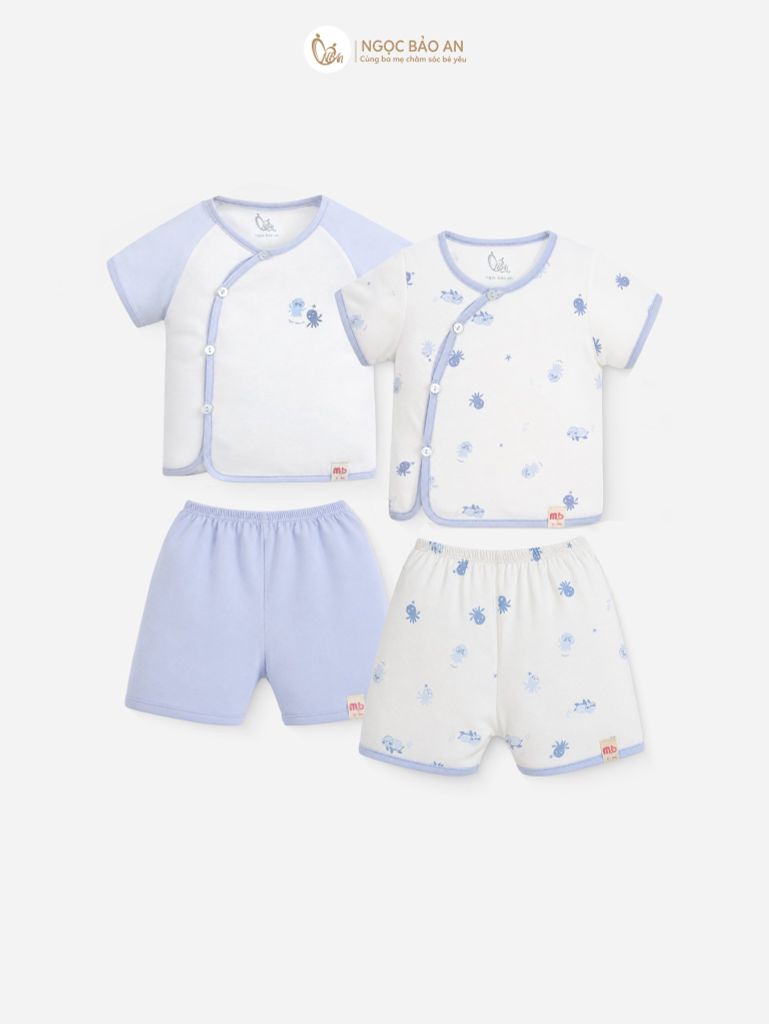 [M&B] Combo Sơ Sinh cotton tone Xanh in hình họa tiết đầy đủ phụ kiện(CBSScotton2025)