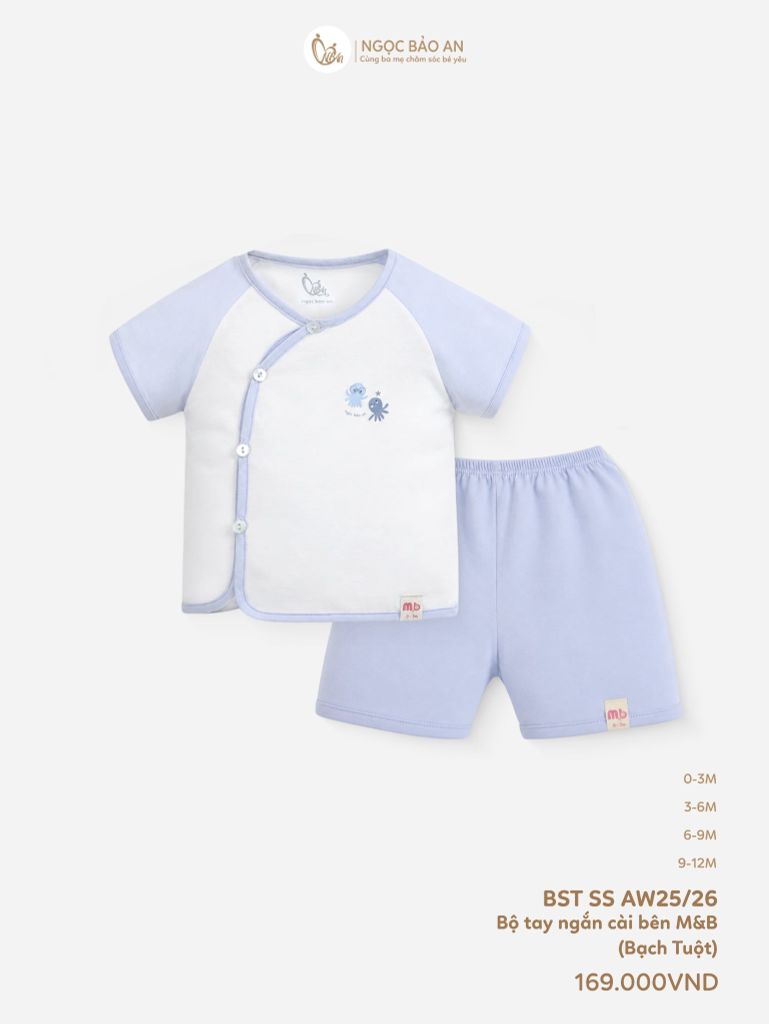 [M&B] Bộ ngắn cài bên cotton bạch tuộc xanh PM