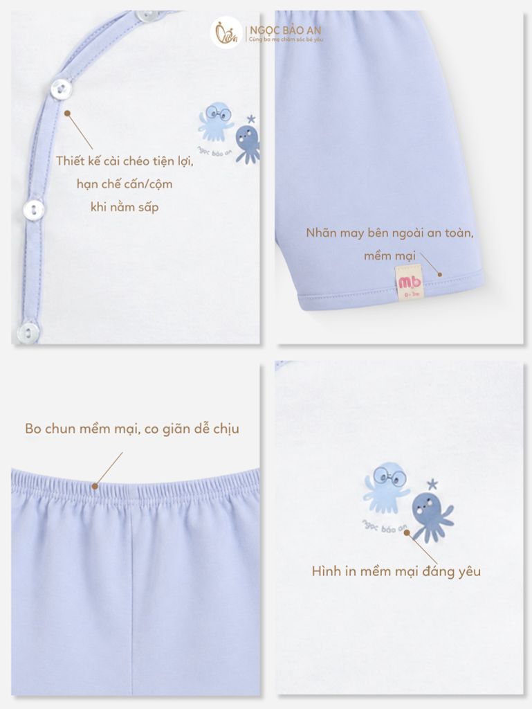 [M&B] Bộ ngắn cài bên cotton bạch tuộc xanh PM