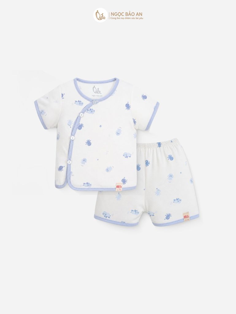 [M&B] Bộ ngắn cài bên cotton rùa bạch tuộc xanh