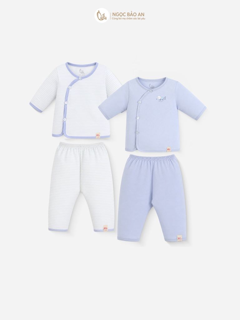 [M&B] Combo Sơ Sinh cotton tone Xanh in hình họa tiết đầy đủ phụ kiện(CBSScotton2025)