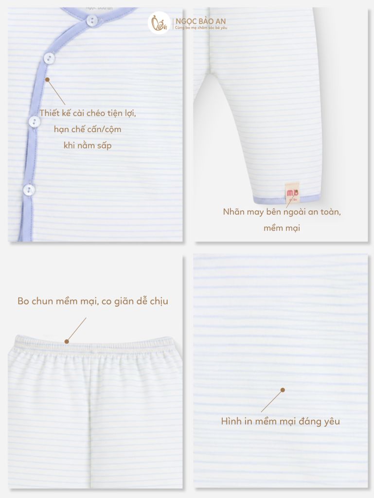 [M&B] Bộ tay dài cài bên sọc xanh cotton