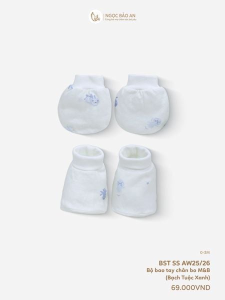 [M&B] Bộ bao tay chân bo cotton sơ sinh họa tiết Bạch Tuộc Xanh