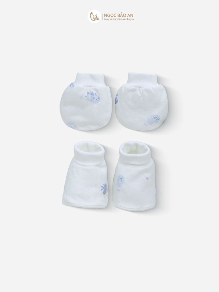 [M&B] Combo Sơ Sinh cotton tone Xanh in hình họa tiết đầy đủ phụ kiện(CBSScotton2025)