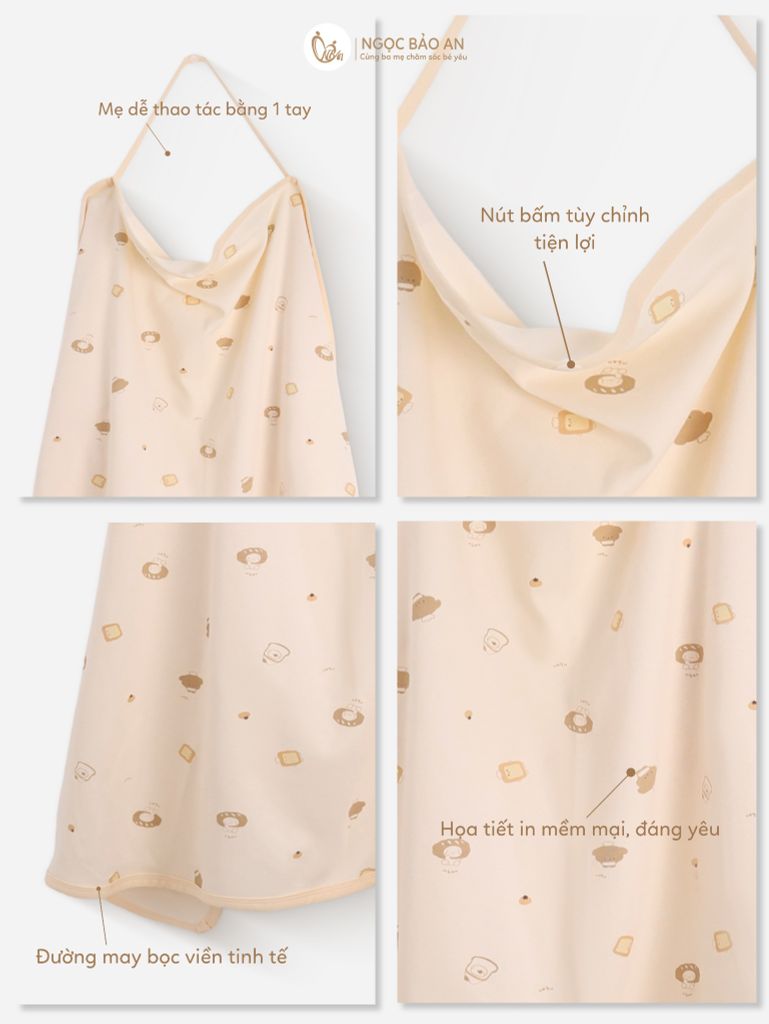 [M&B] Khăn choàng đa năng cotton họa tiết gấu cooking vàng 85x100cm