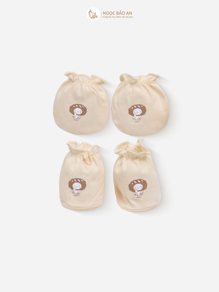 [M&B] Bộ bao tay chân thun cotton sơ sinh họa tiết Gấu Bread Vàng