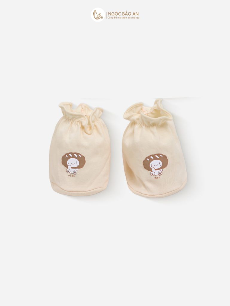 [M&B] Bộ bao tay chân thun cotton sơ sinh họa tiết Gấu Bread Vàng