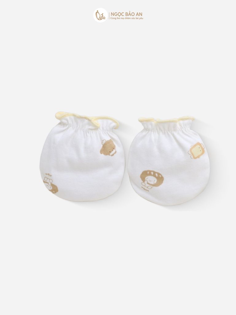 [M&B] Bộ bao tay chân thun cotton sơ sinh họa tiết Gấu Cooking Vàng