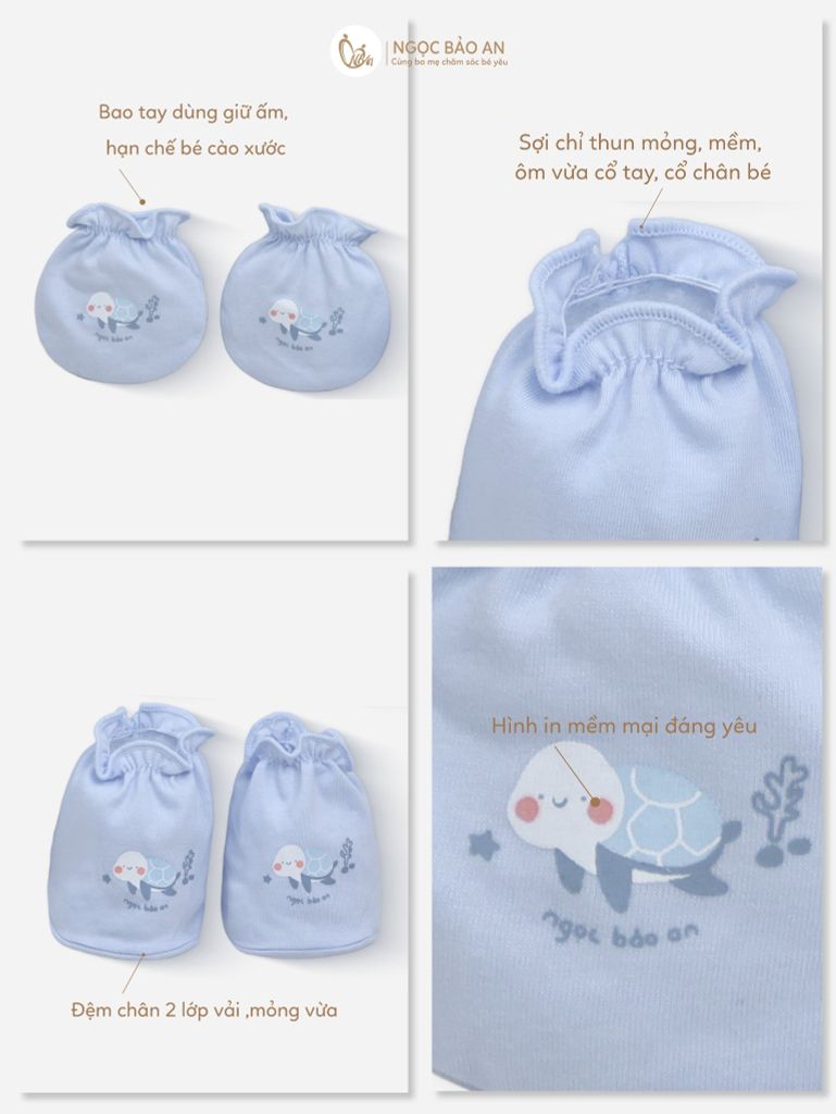 [M&B] Bộ bao tay chân thun cotton sơ sinh họa tiết Rùa Xanh