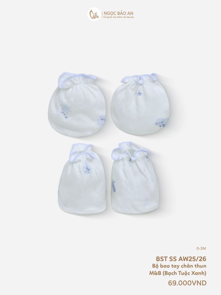 [M&B] Bộ bao tay chân thun cotton sơ sinh họa tiết Bạch Tuộc Xanh