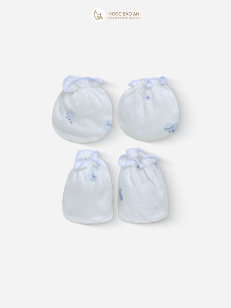 [M&B] Bộ bao tay chân thun cotton sơ sinh họa tiết Bạch Tuộc Xanh