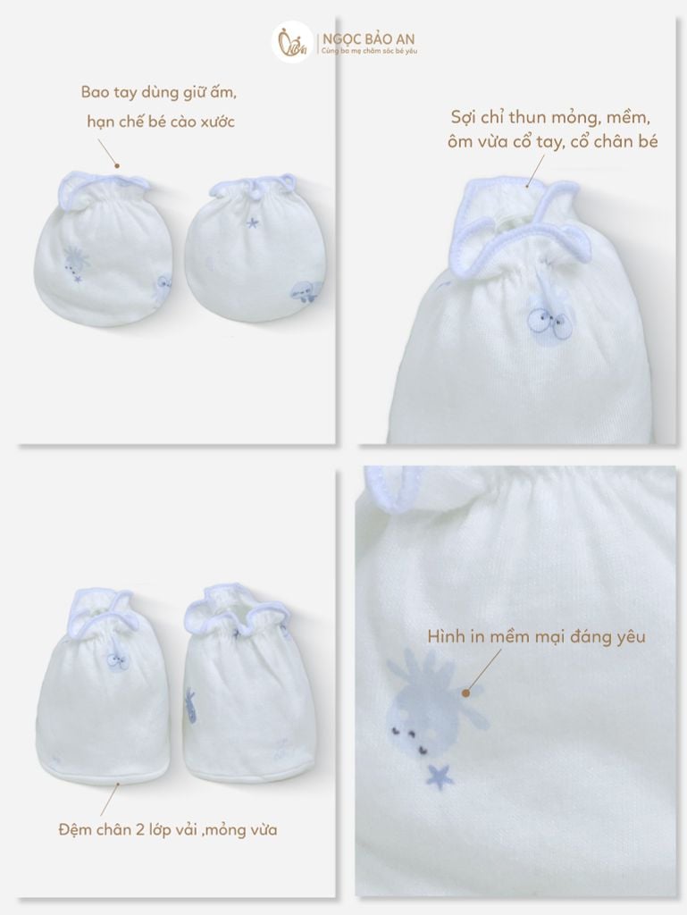 [M&B] Bộ bao tay chân thun cotton sơ sinh họa tiết Bạch Tuộc Xanh