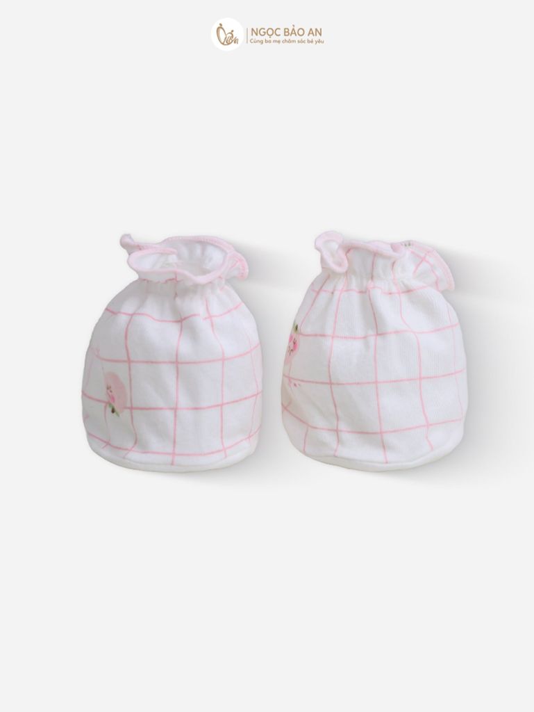 [M&B] Bộ bao tay chân thun cotton sơ sinh họa tiết caro hồng đào