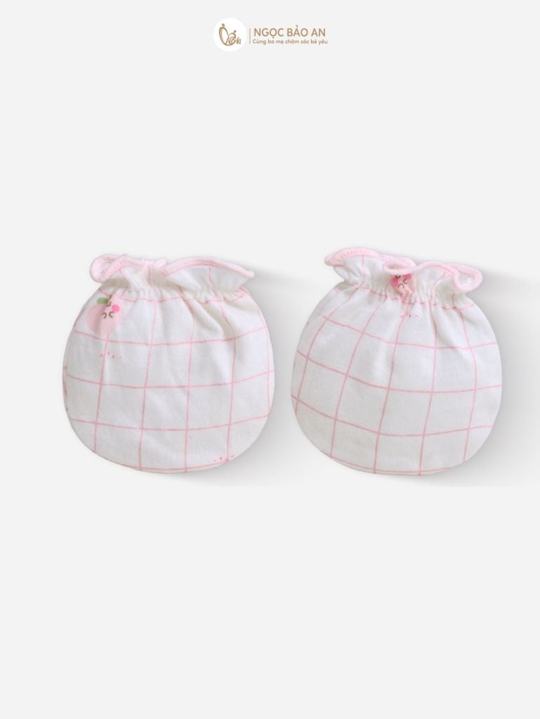 [M&B] Bộ bao tay chân thun cotton sơ sinh họa tiết caro hồng đào