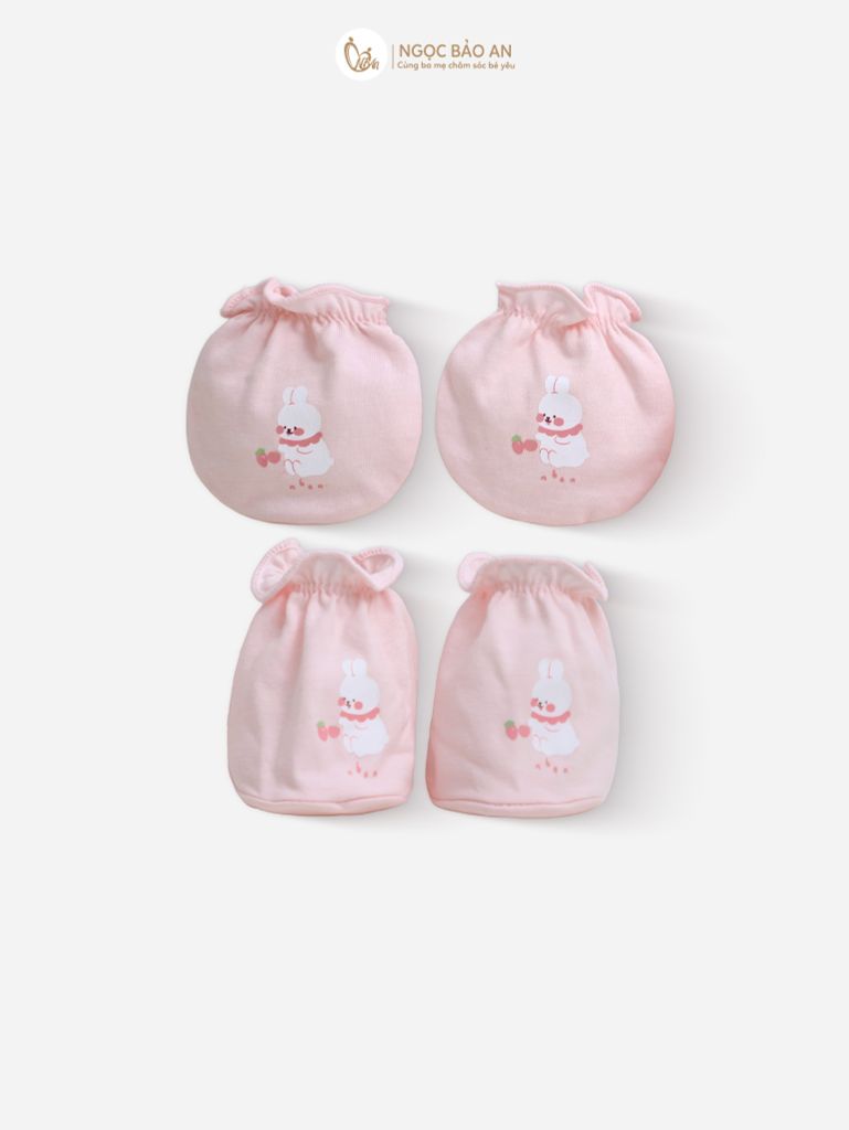 [M&B] Bộ bao tay chân thun cotton sơ sinh họa tiết thỏ carrot hồng