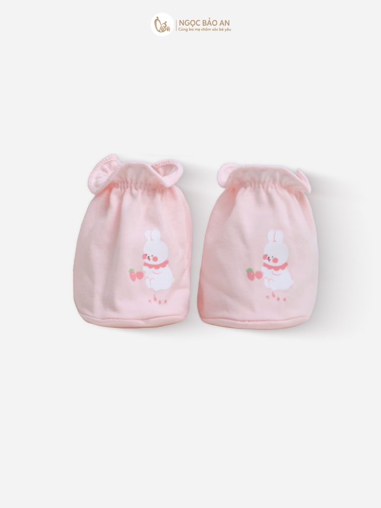 [M&B] Bộ bao tay chân thun cotton sơ sinh họa tiết thỏ carrot hồng