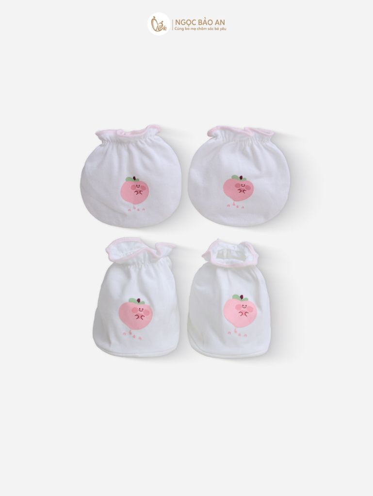 [M&B] Bộ bao tay chân thun cotton sơ sinh họa tiết hồng đào